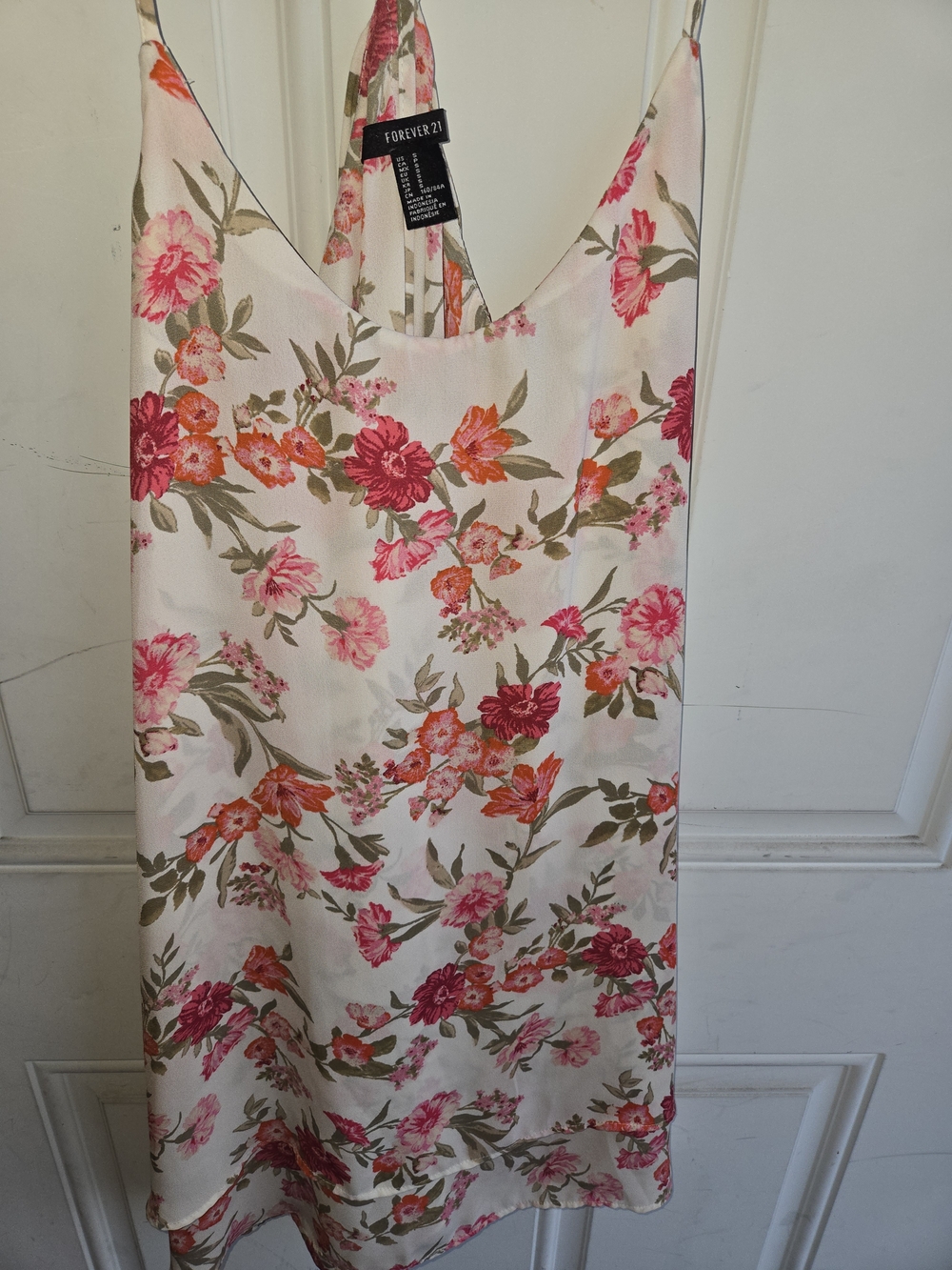 Forever 21 Cream Slip Dress with Pink & Orange Floral Print